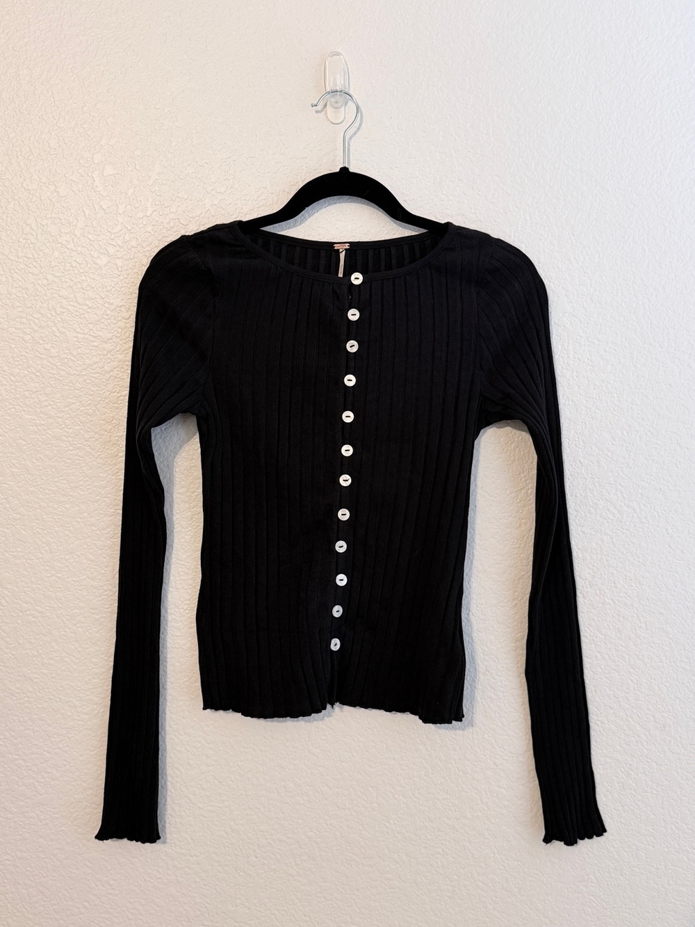 Free People Black Ribbed Button-Up Cardigan Size Medium NWT